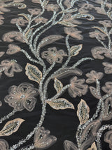 Peach 3D Floral Tulle Beaded Lace Mesh