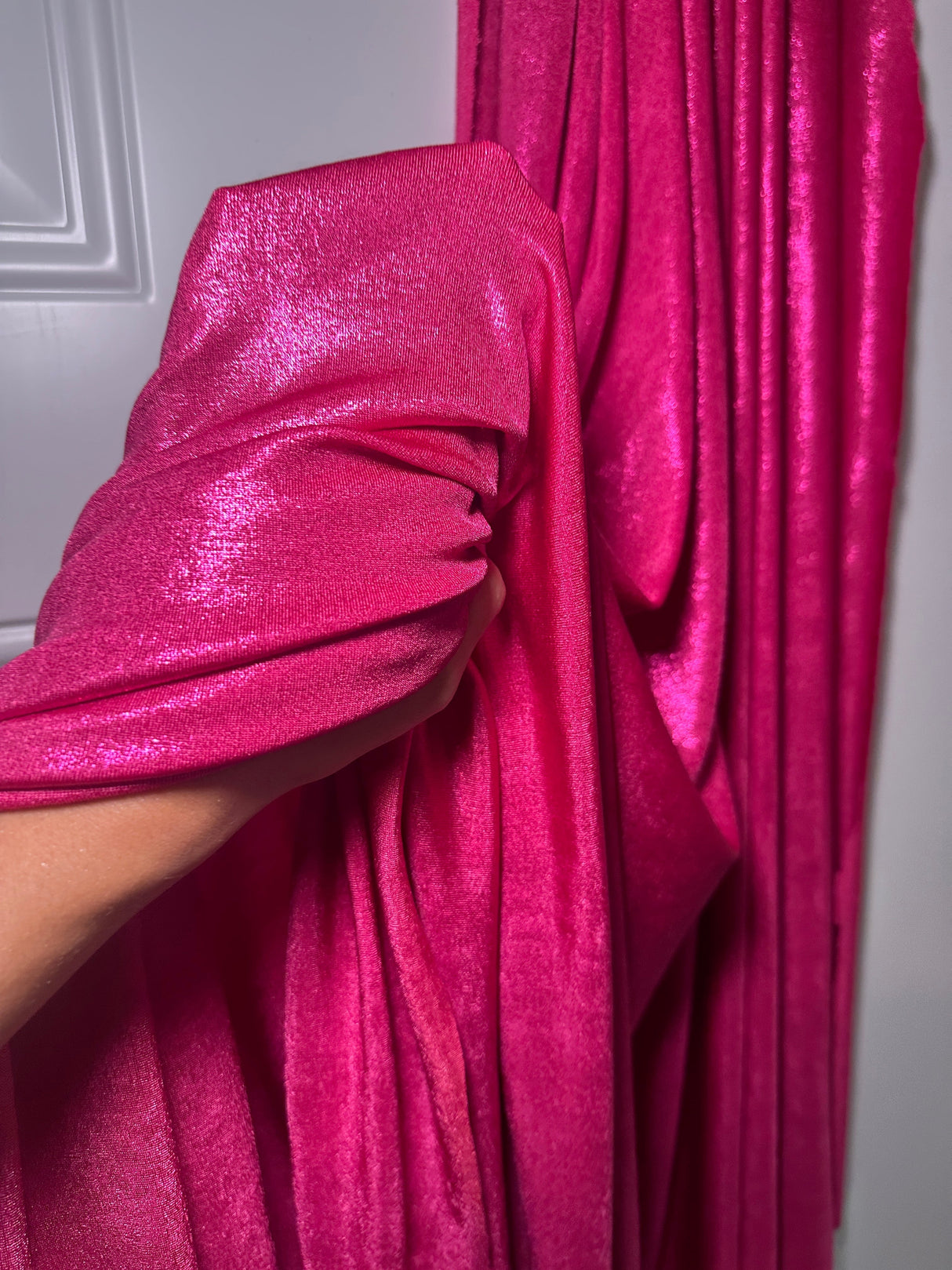 Shiny Foiled Jersey Knit Hot Pink