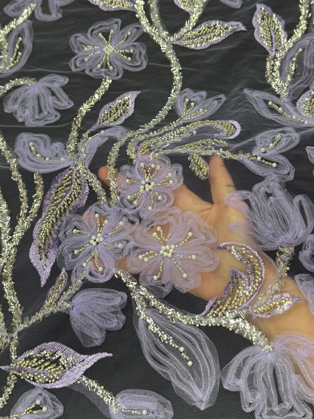 3D Floral Beaded Lace Mesh