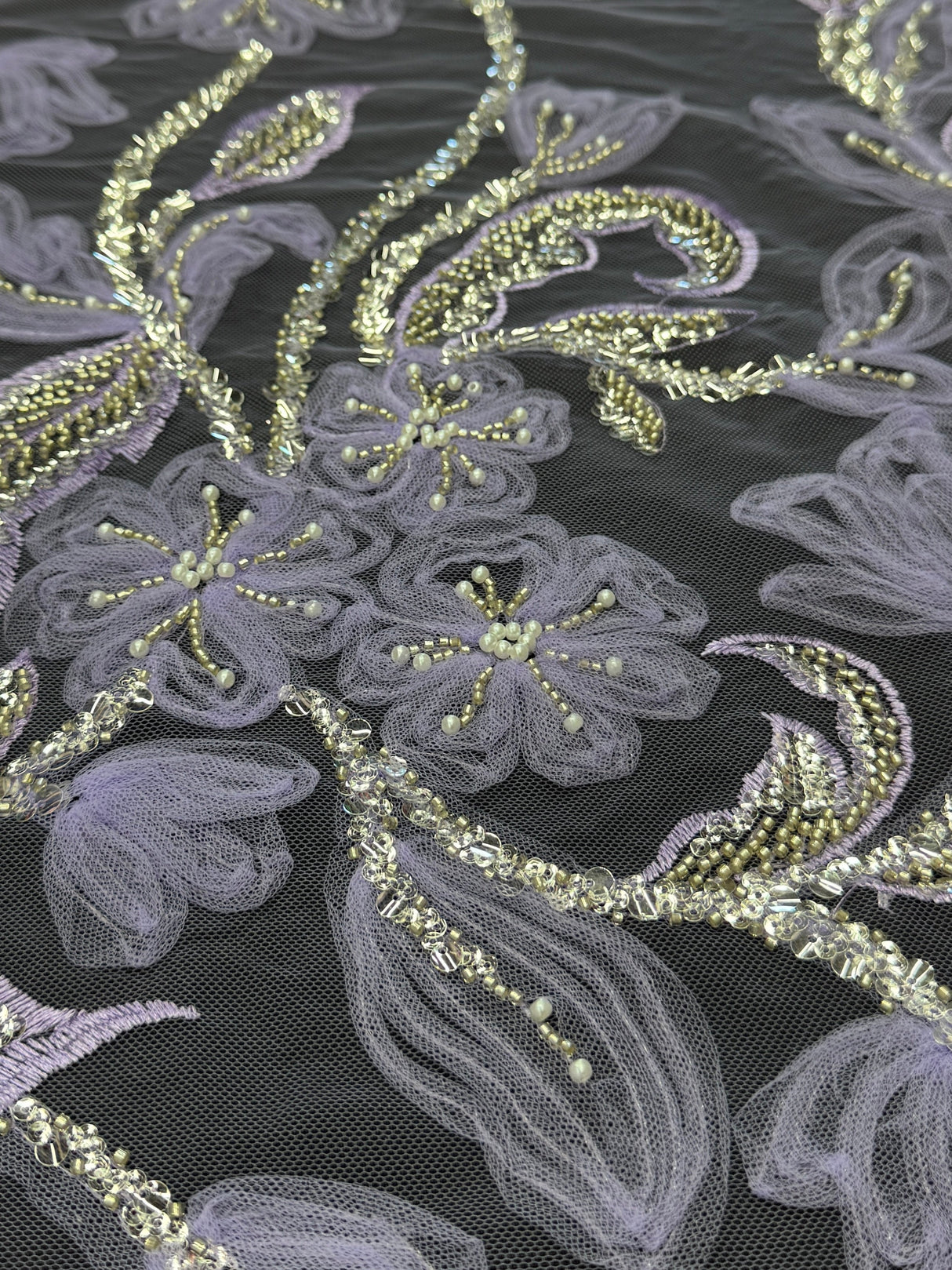 3D Floral Beaded Lace Mesh