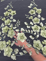 3D Flower Beaded Lace Mesh Pistachio