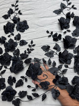 Black 3D Flower Beaded Lace Mesh