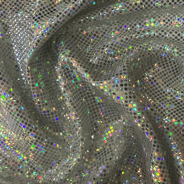 Polyester Spandex Shattered Glass Fabric White Silver 60"
