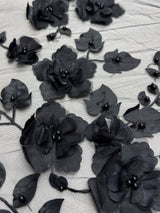 Black 3D Flower Beaded Lace Mesh