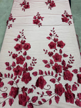Beaded Lace Mesh Burgundy 3D Flower