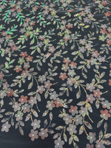 3D Floral Embroidered Tulle Peach Multicolor