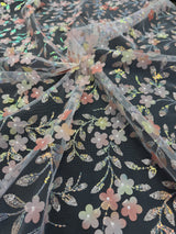 3D Floral Embroidered Tulle Peach Multicolor