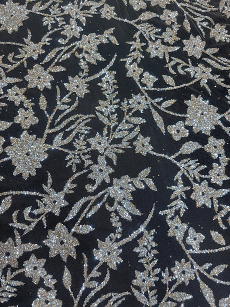 Beaded Floral Lace Silver Champagne