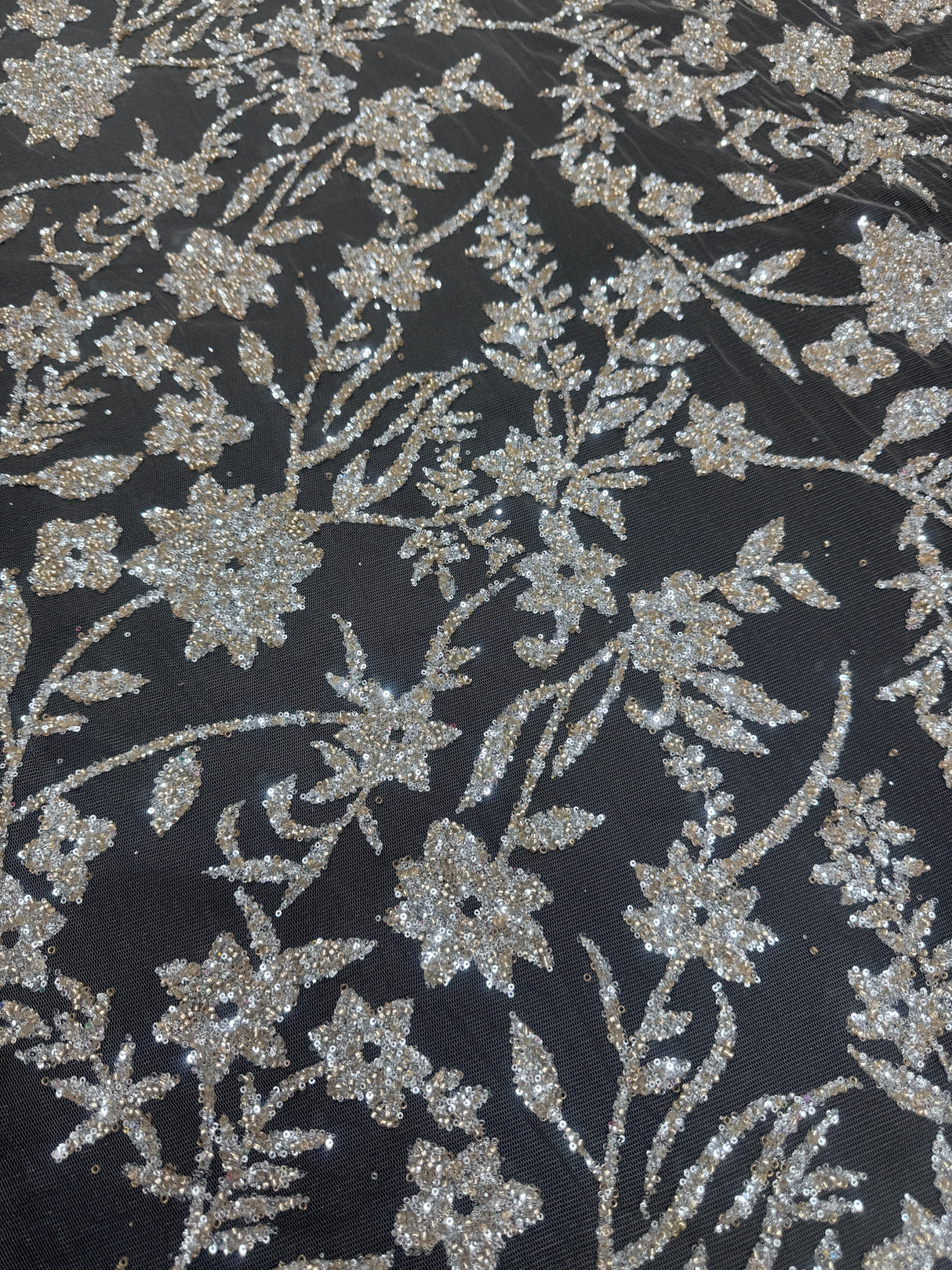 Beaded Floral Lace Silver Champagne