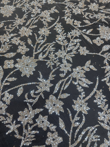 Beaded Floral Lace Silver Champagne