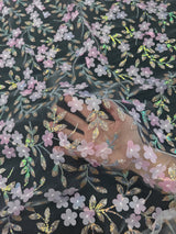 3D Floral Embroidered Tulle Baby Pink Multicolor