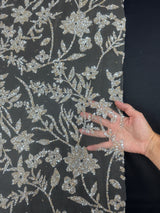 Beaded Floral Lace Silver Champagne