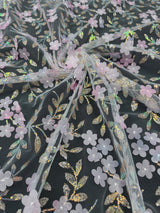 3D Floral Embroidered Tulle Baby Pink Multicolor