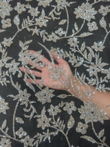 Beaded Floral Lace Silver Champagne