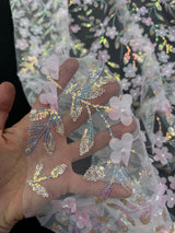 3D Floral Embroidered Tulle Baby Pink Multicolor