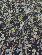 3D Floral Embroidered Tulle Blue Yellow Multicolor