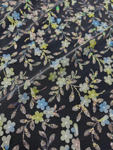 3D Floral Embroidered Tulle Blue Yellow Multicolor