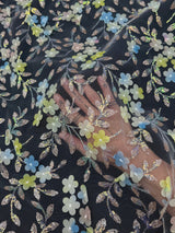 3D Floral Embroidered Tulle Blue Yellow Multicolor