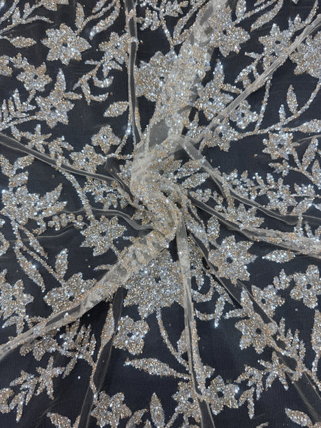 Beaded Floral Lace Silver Champagne