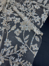 Beaded Floral Lace Silver Champagne
