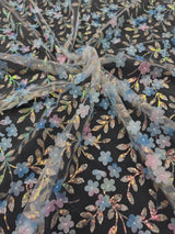 3D Floral Embroidered Tulle Blue Multicolor