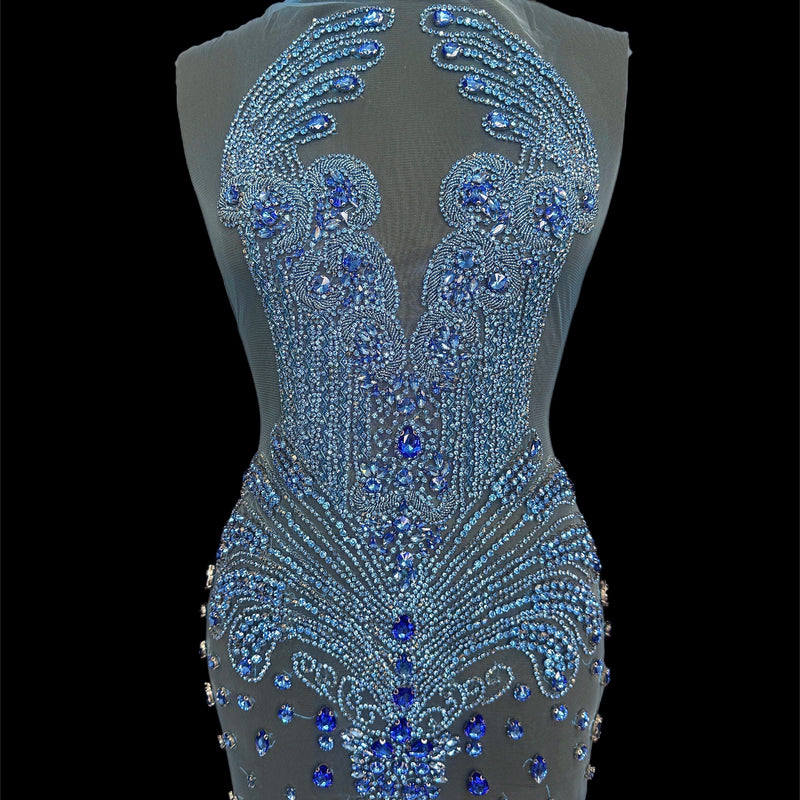 Sky Blue Rhinestone Bodice Applique