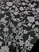 Beaded Floral Lace Lavender Silver