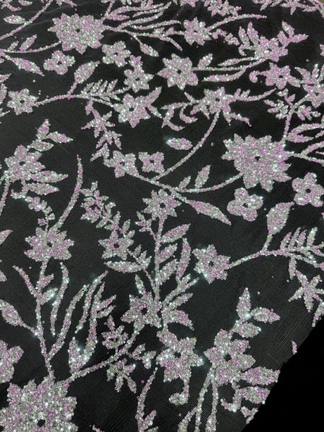 Beaded Floral Lace Lavender Silver