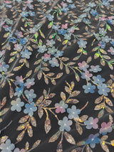 3D Floral Embroidered Tulle Blue Multicolor