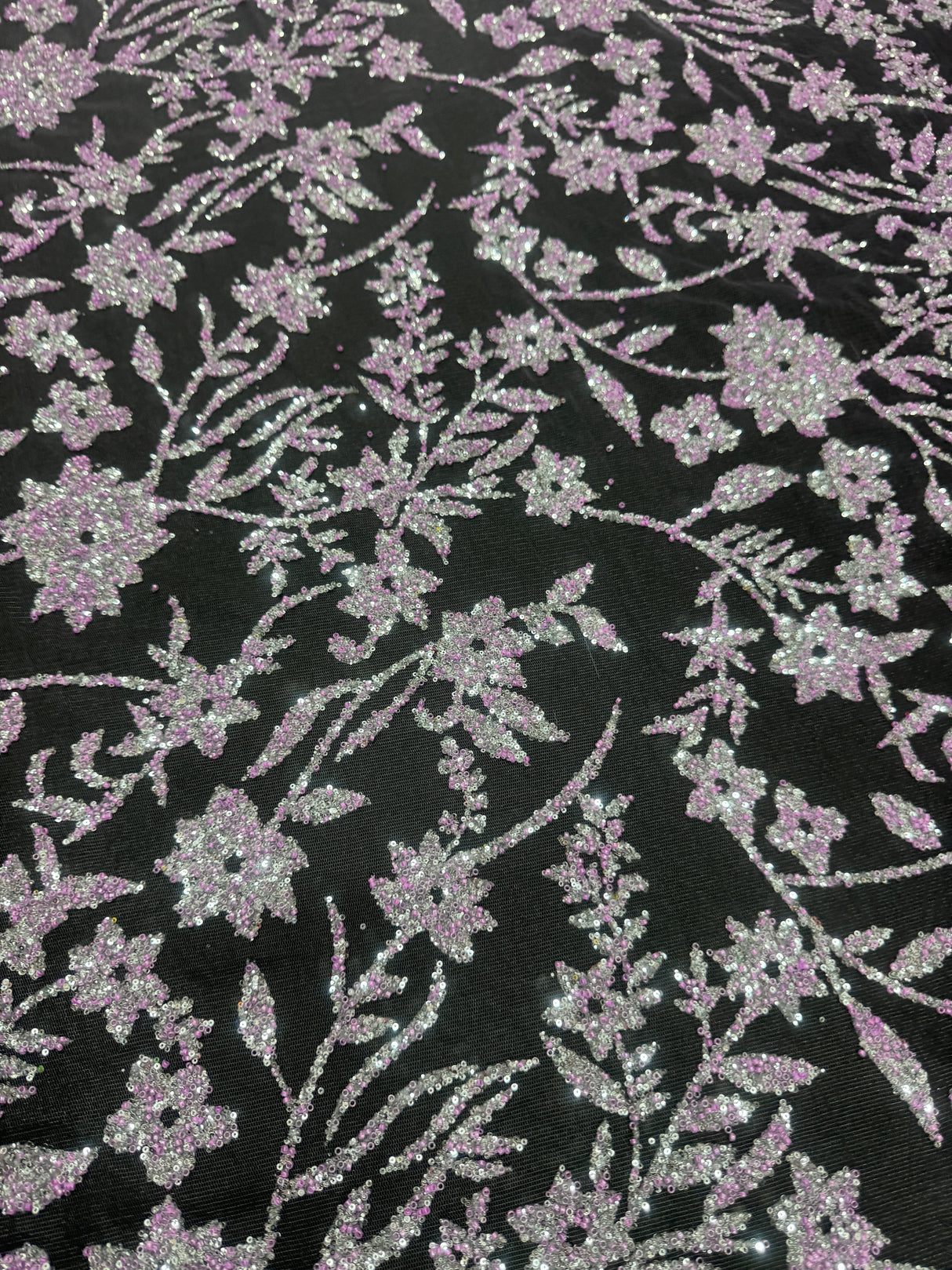 Beaded Floral Lace Lavender Silver