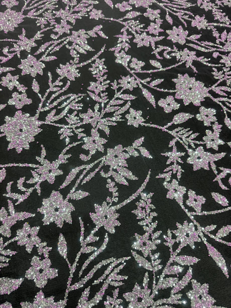 Beaded Floral Lace Lavender Silver
