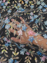 3D Floral Embroidered Tulle Blue Multicolor
