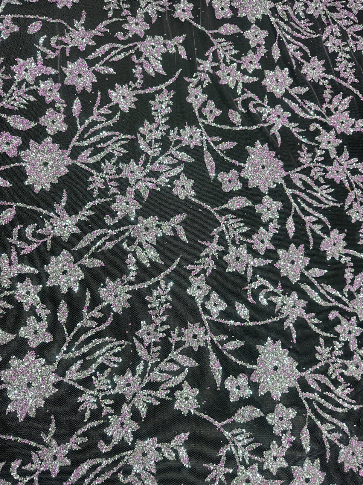 Beaded Floral Lace Lavender Silver