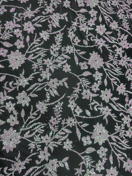 Beaded Floral Lace Lavender Silver