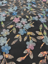 3D Floral Embroidered Tulle Blue Multicolor