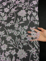 Beaded Floral Lace Lavender Silver