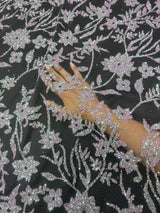 Beaded Floral Lace Lavender Silver