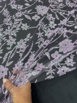 Beaded Floral Lace Lavender Silver