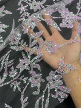 Beaded Floral Lace Lavender Silver