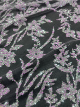 Beaded Floral Lace Lavender Silver