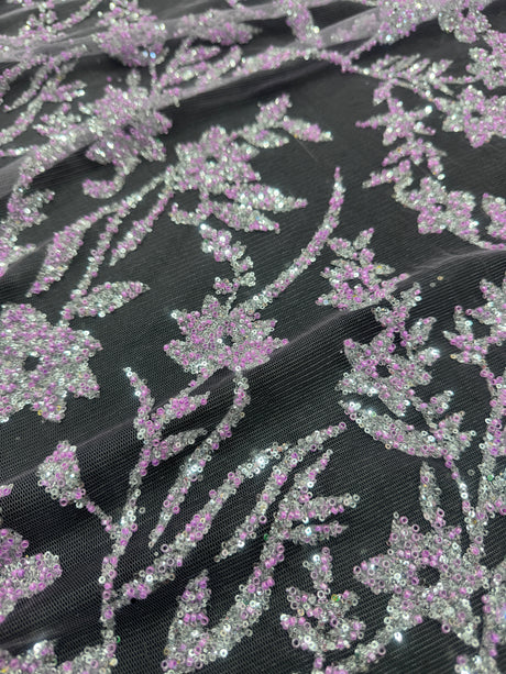 Beaded Floral Lace Lavender Silver