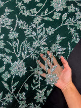 Beaded Floral Lace Green Silver