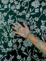 Beaded Floral Lace Green Silver