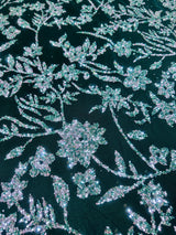 Beaded Floral Lace Green Silver