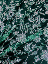 Beaded Floral Lace Green Silver
