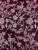 Beaded Floral Lace Wine Silver