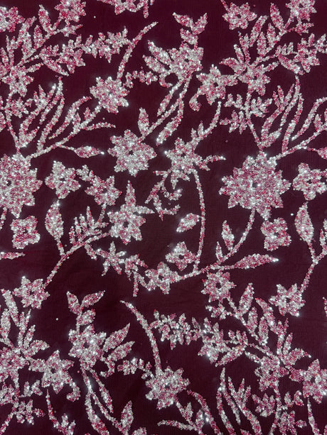 Beaded Floral Lace Wine Silver