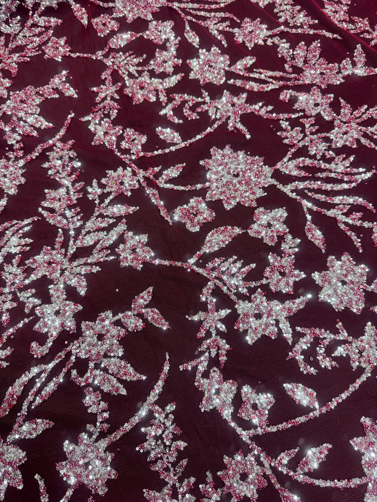Beaded Floral Lace Wine Silver