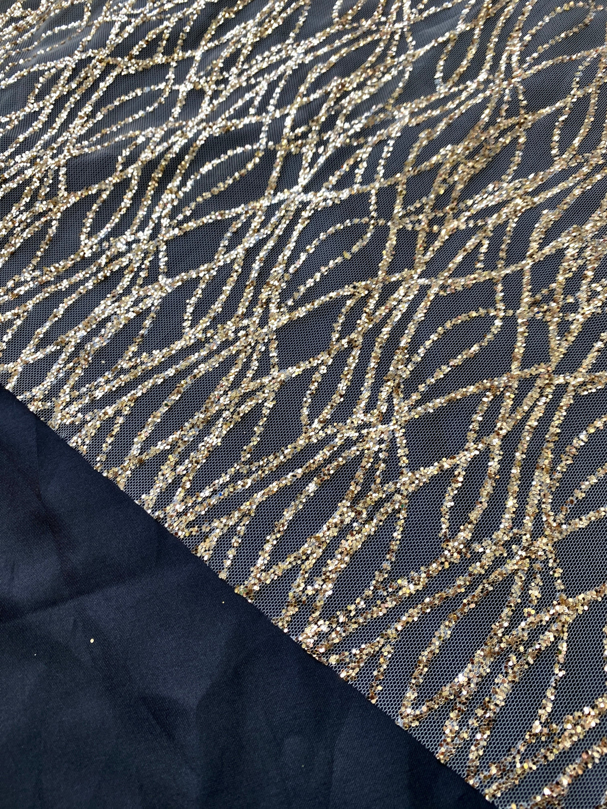 Gold Glitter Lace on Mesh