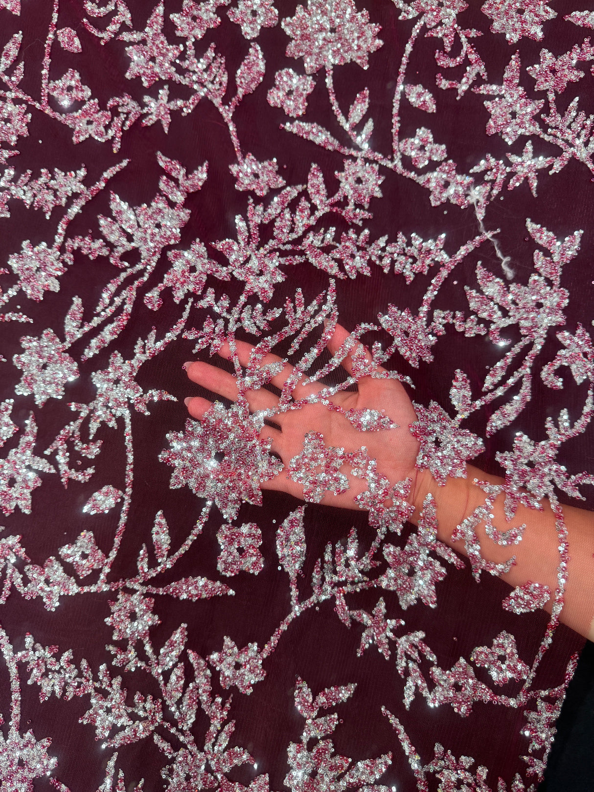 Beaded Floral Lace Wine Silver